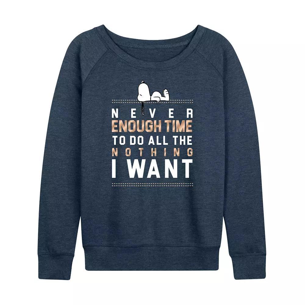 Womens Peanuts Snoopy Enough Time French Terry Long Sleeve Tee, Girls Grey Indigo Product Image