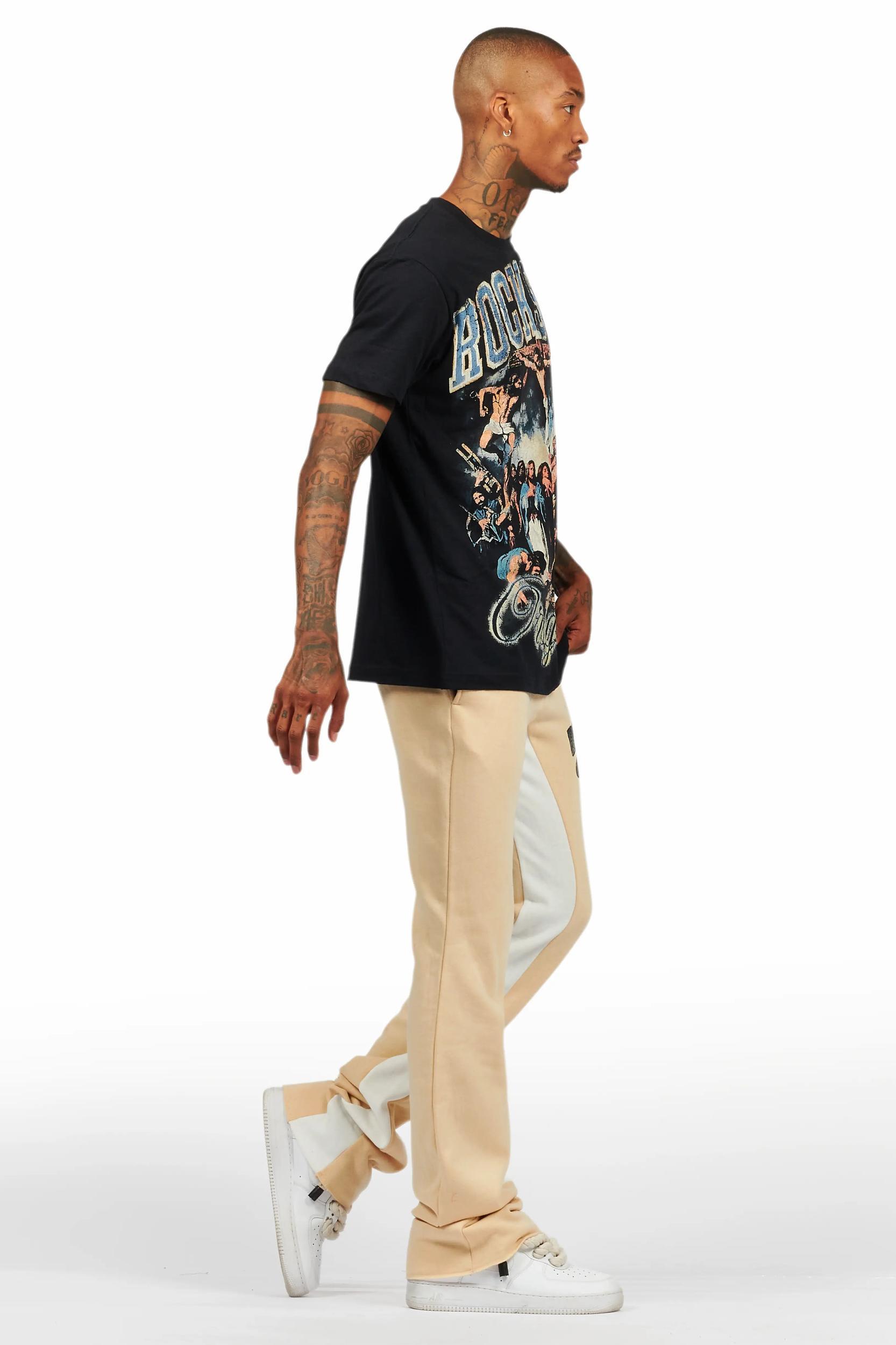 Waller Black/Beige T-Shirt/Baggy Pant Set Male Product Image