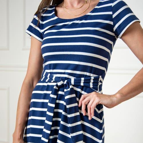 Hope & Henry Women's Organic Tie-Waist Knit Dress in Navy With White Stripe at Nordstrom, Size 12 Product Image