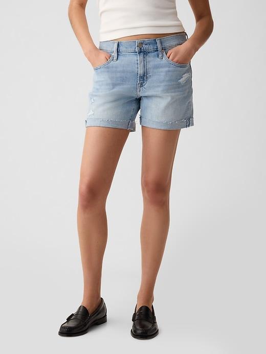 5 Mid Rise Denim Girlfriend Shorts Product Image