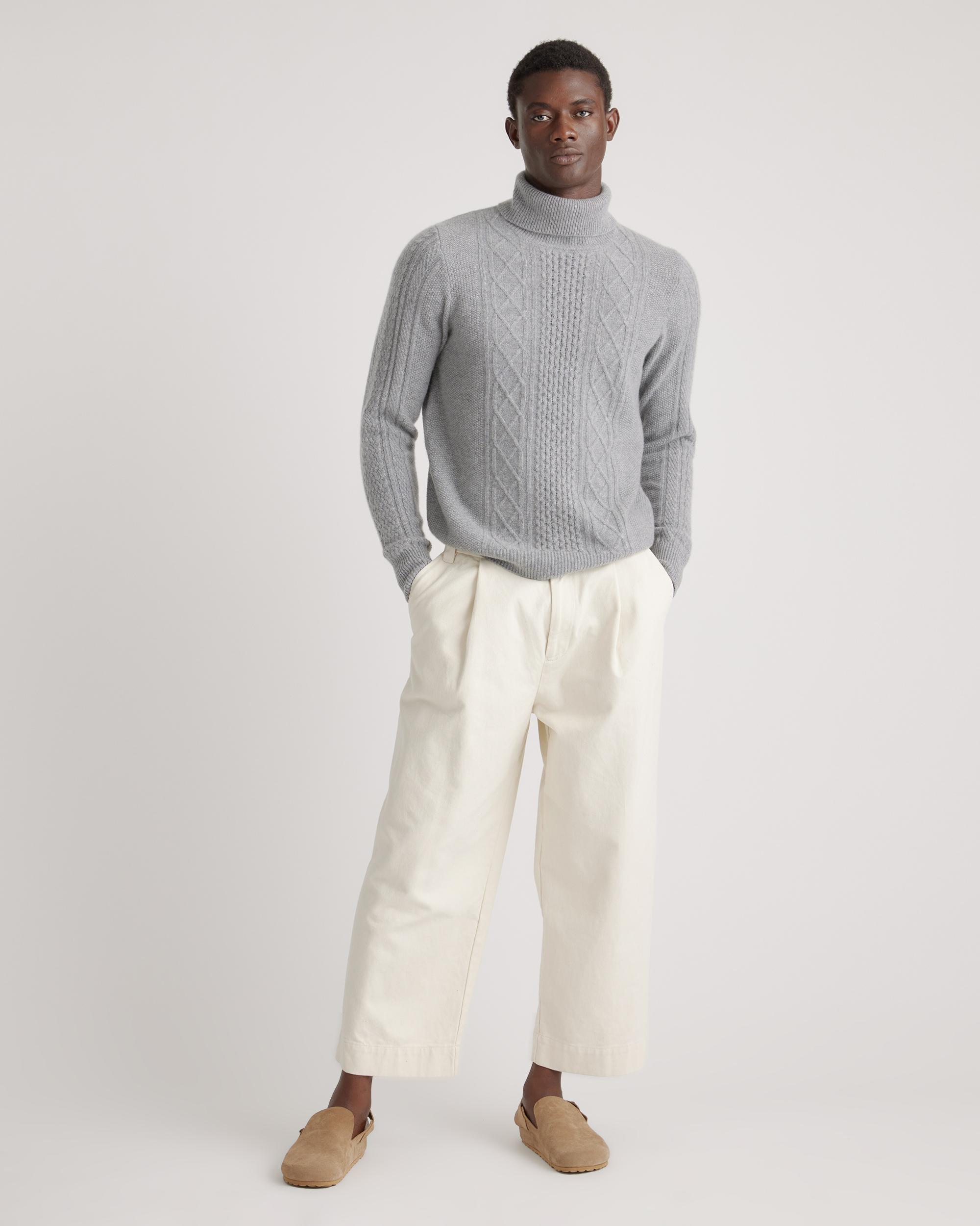 Quince | Men's Mongolian Cashmere Cable Turtleneck Sweater Size XL Product Image