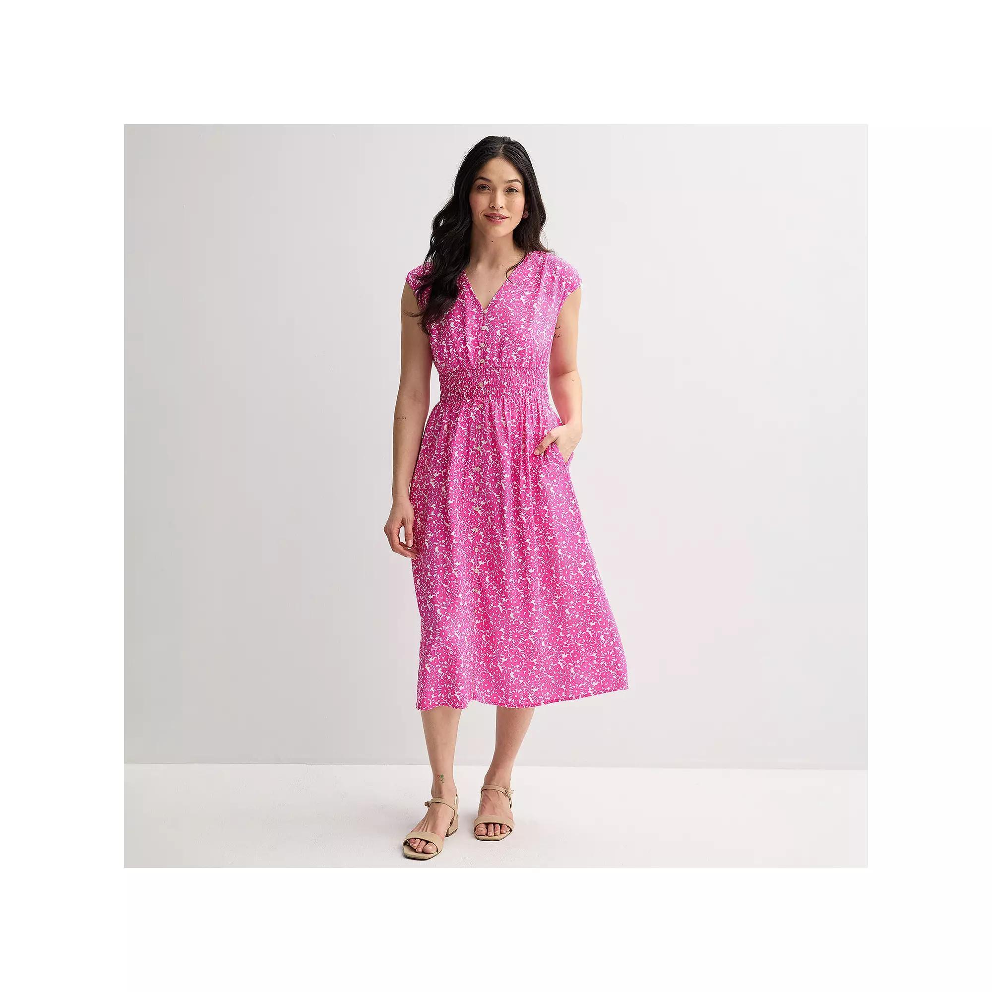Women's Sonoma Goods For Life® Smock Button Through Midi Dress, Size: Medium, Blue Nautical Print Product Image