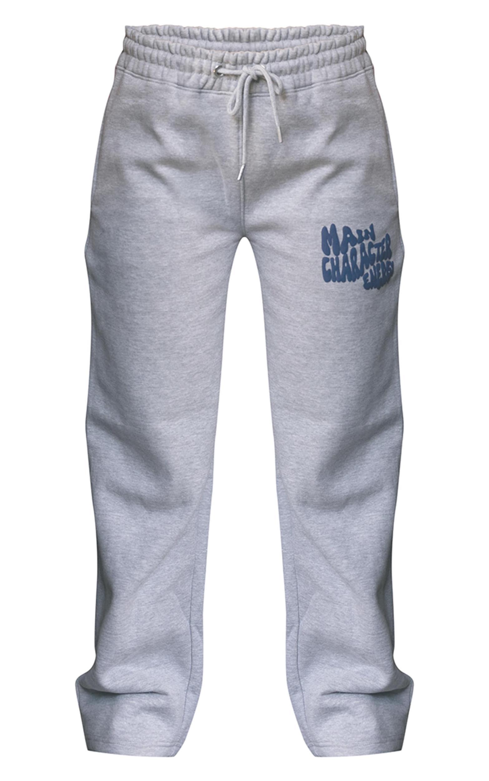 Ash Grey Oversized Main Character Energy Puff Print Wide Leg Sweatpants Product Image