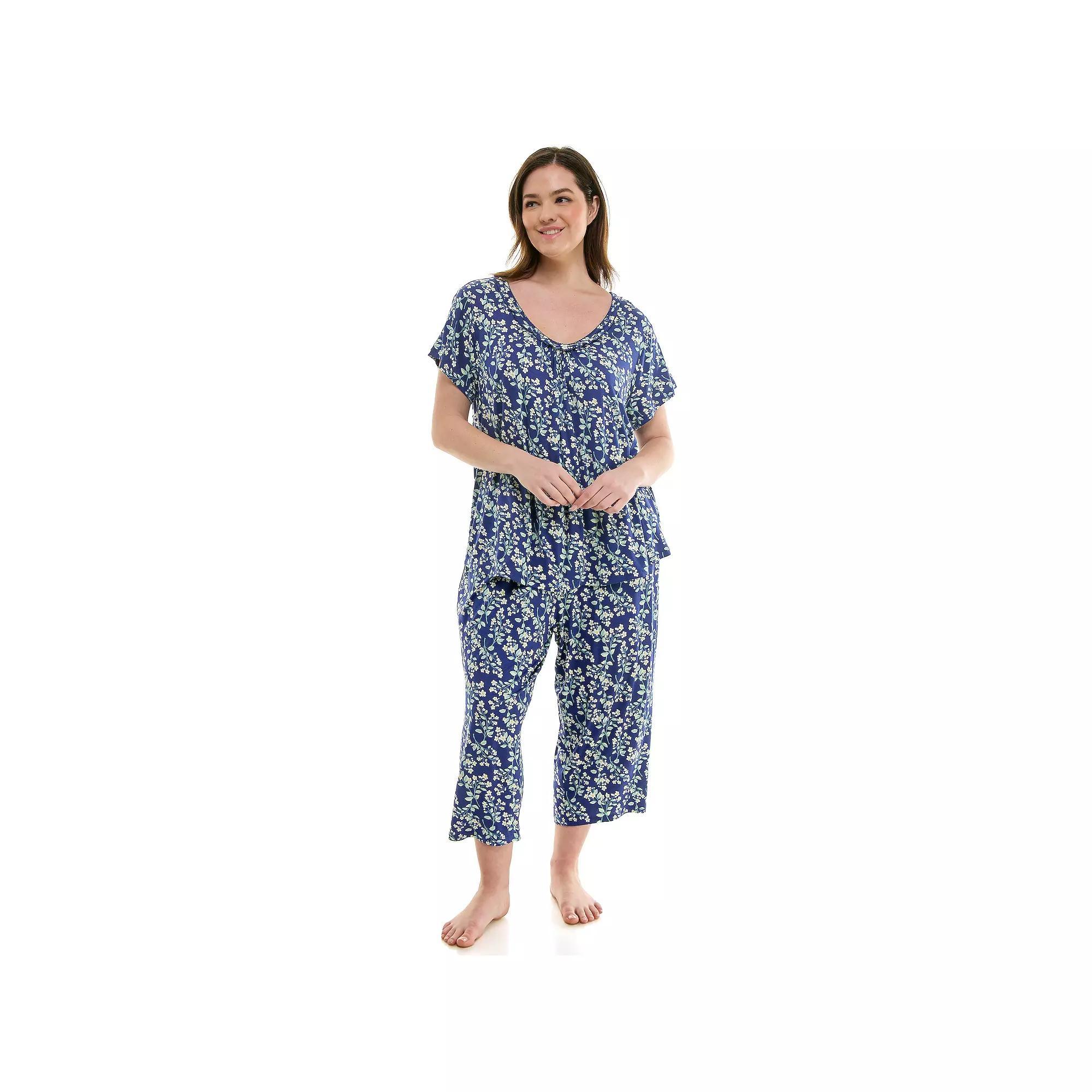 Plus Size Croft & Barrow Print Short Sleeve Pajama Top & Pajama Pants Sleep Set, Womens Product Image