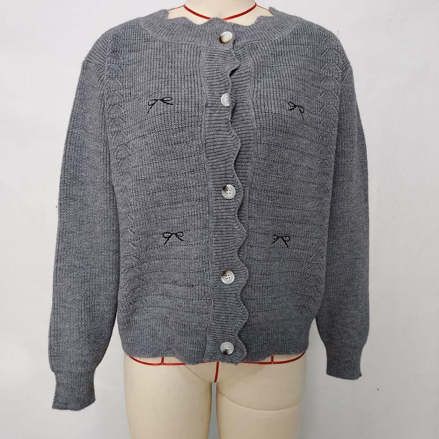 Bow Embroidered Scallop Trim Cardigan Product Image
