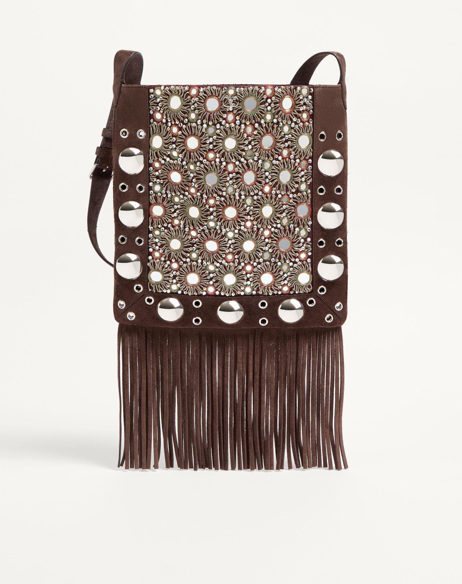Valentino Garavani Nellcôte Embroidered Shoulder Bag With Fringes Product Image