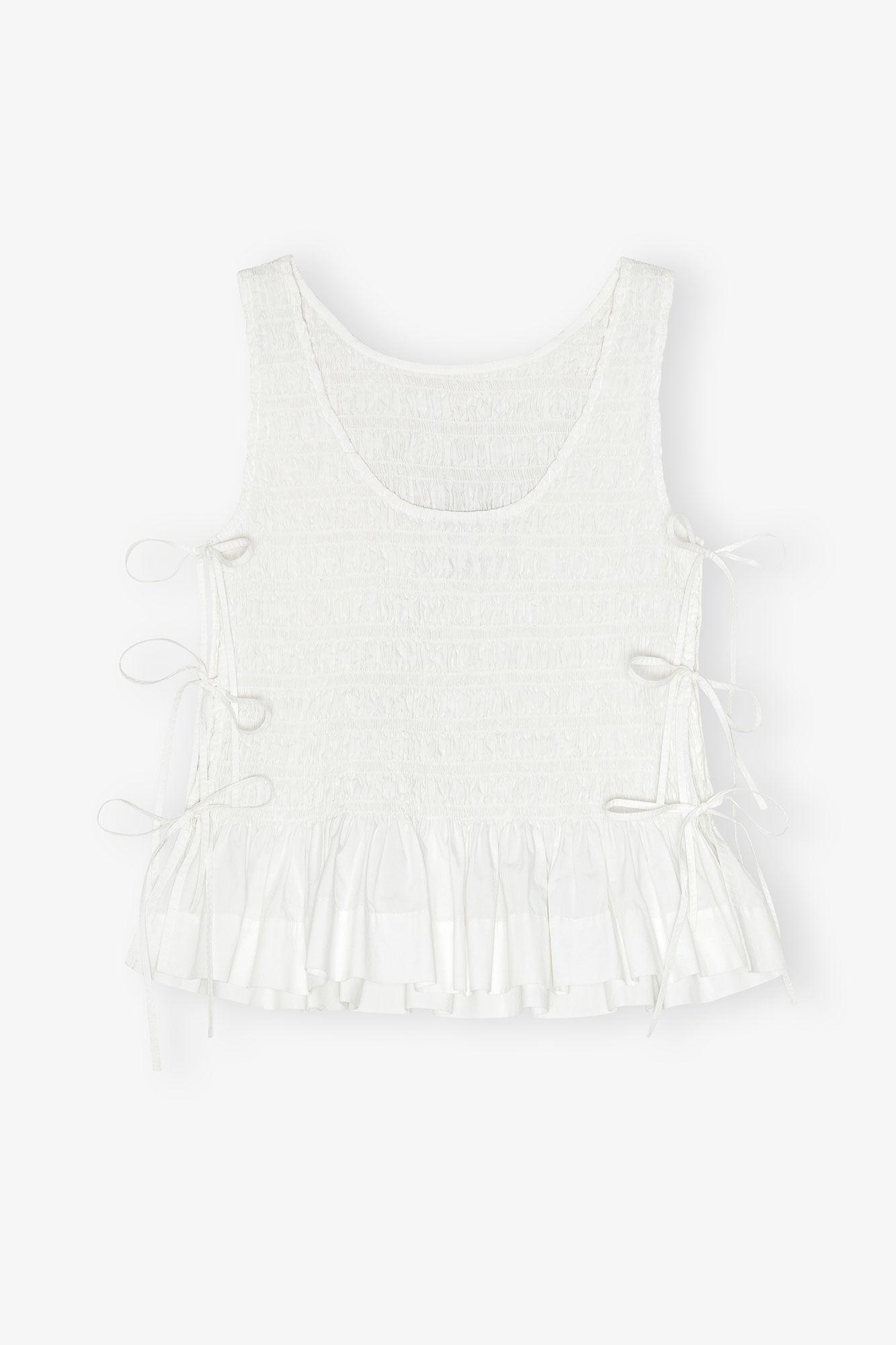 White Cotton Smock Tie Top Product Image