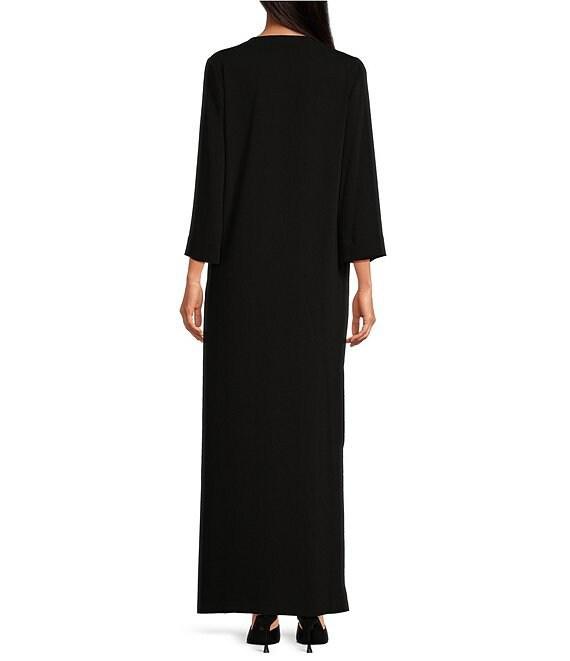 Trina Turk Catamaran Double Georgette V-Neck 3/4 Sleeve Grommet Lace-Up Shift Dress Product Image
