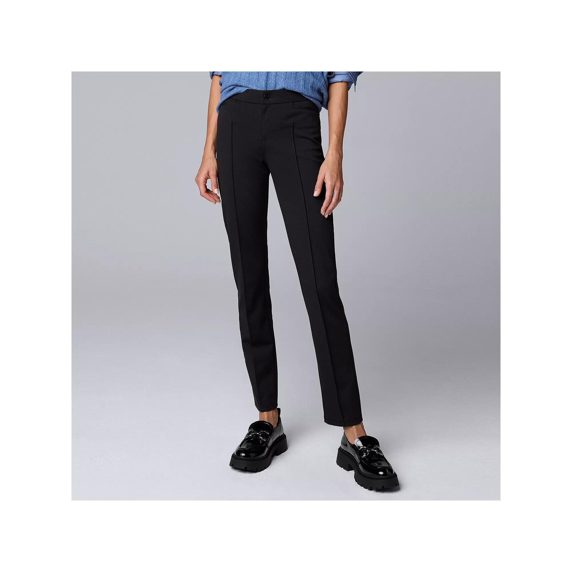 Women's Simply Vera Vera Wang Mid-Rise Pintuck Ponte Skinny Pants, Size: Small, Black Product Image