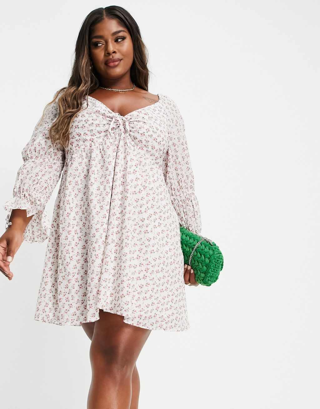 Ever New Curve sweetheart tiered romantic sleeve mini dress Product Image