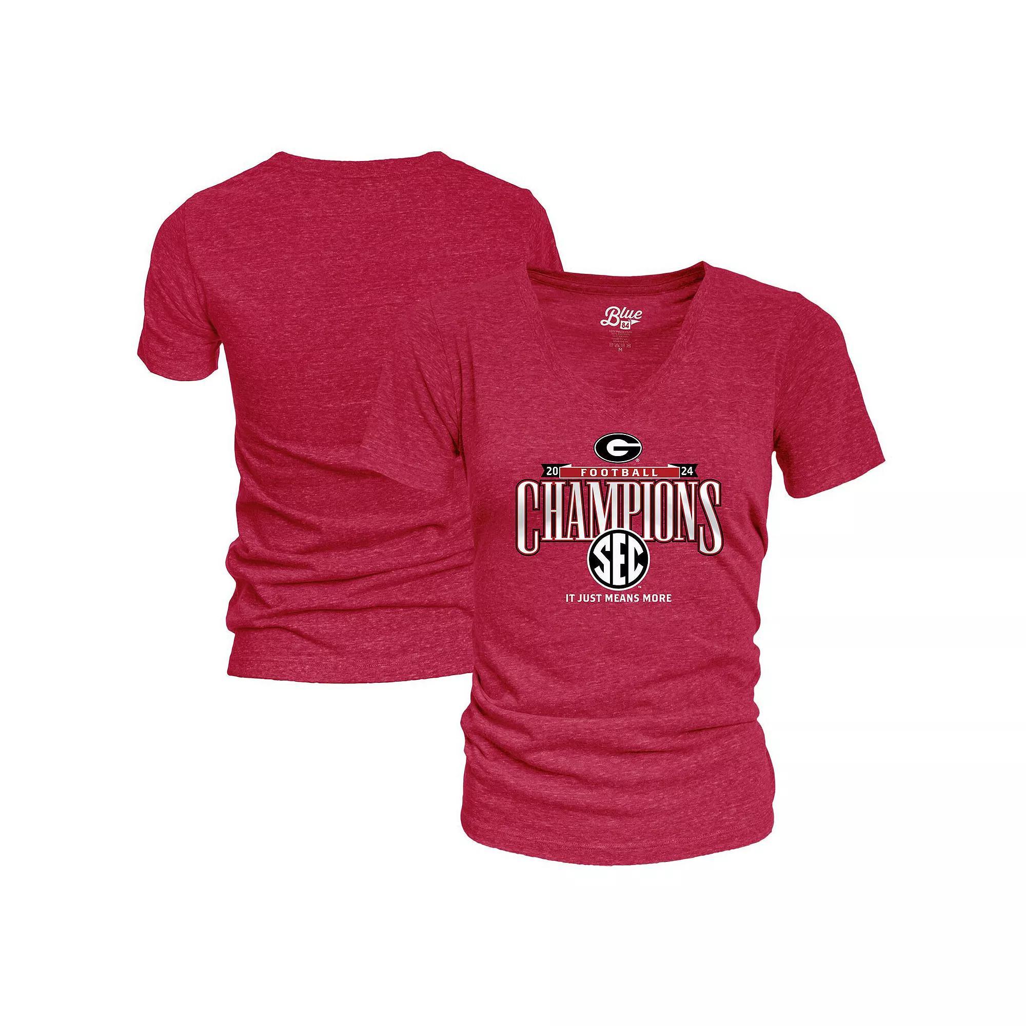 Women's Blue 84 Red Georgia Bulldogs 2024 SEC Football Conference Champions Locker Room V-Neck T-Shirt, Size: Small Product Image