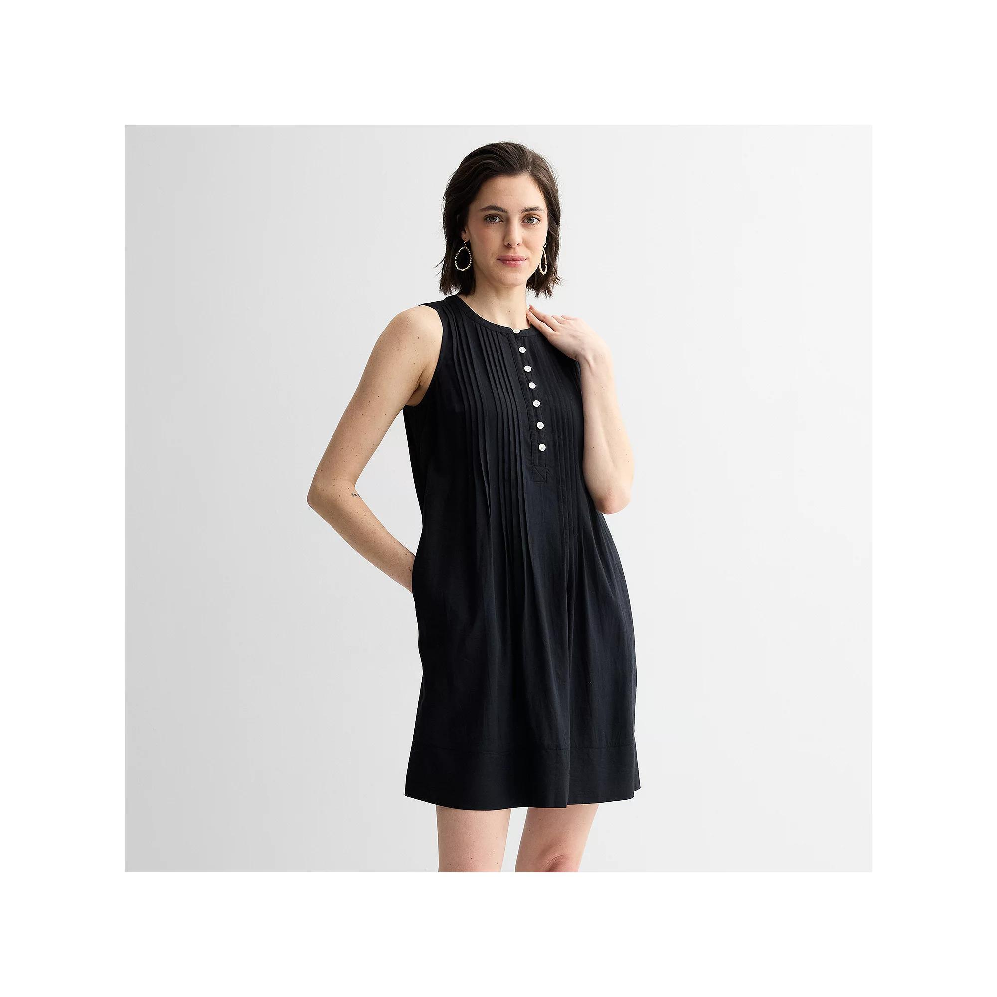 Women's Sonoma Goods For Life® Sleeveless Pintuck Dress, Size: Medium, Pitch Black Product Image