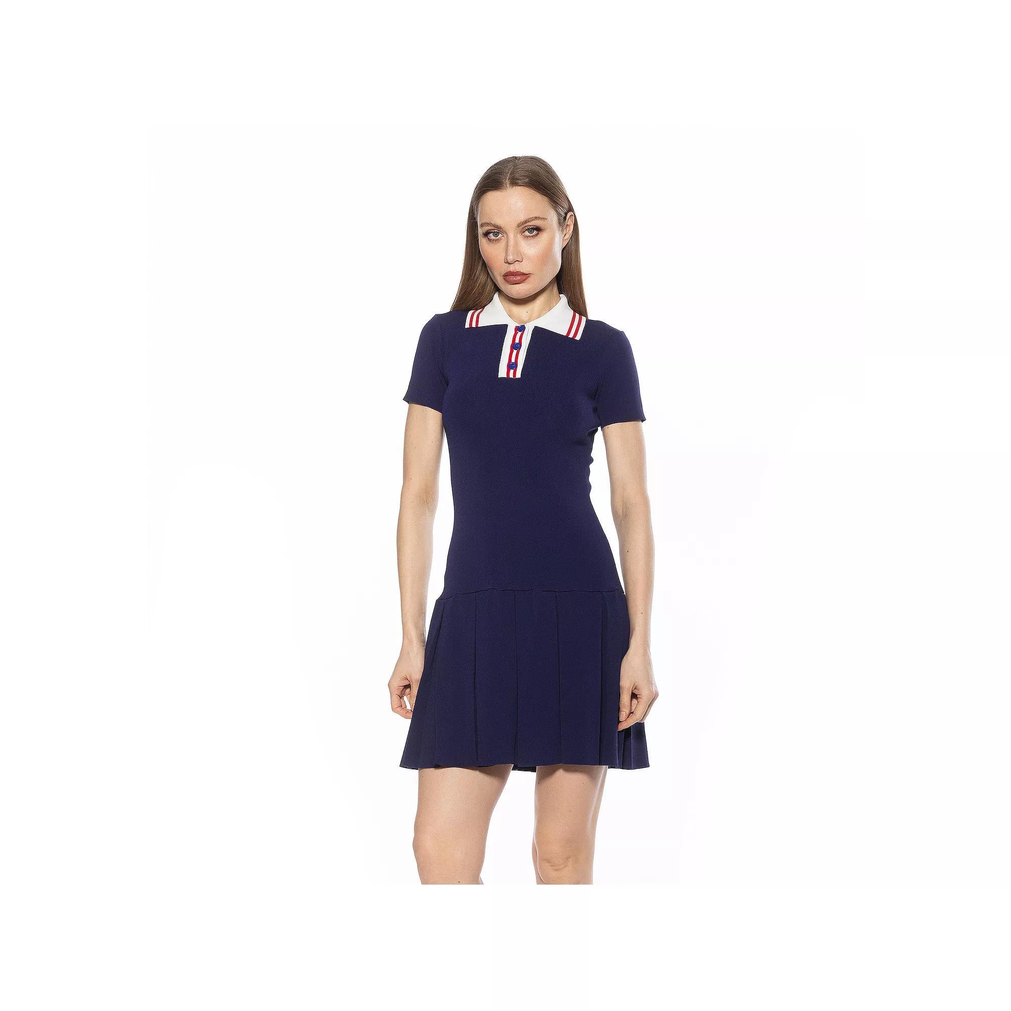 Women's ALEXIA ADMOR Rory Short Sleeve Fit & Flare Dress, Size: XS, Blue Product Image