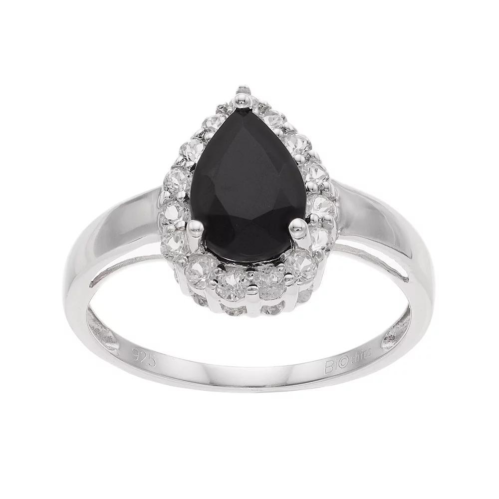 Gemminded Sterling Silver Onyx & White Topaz Teardrop Ring, Women's, Size: 9 Product Image