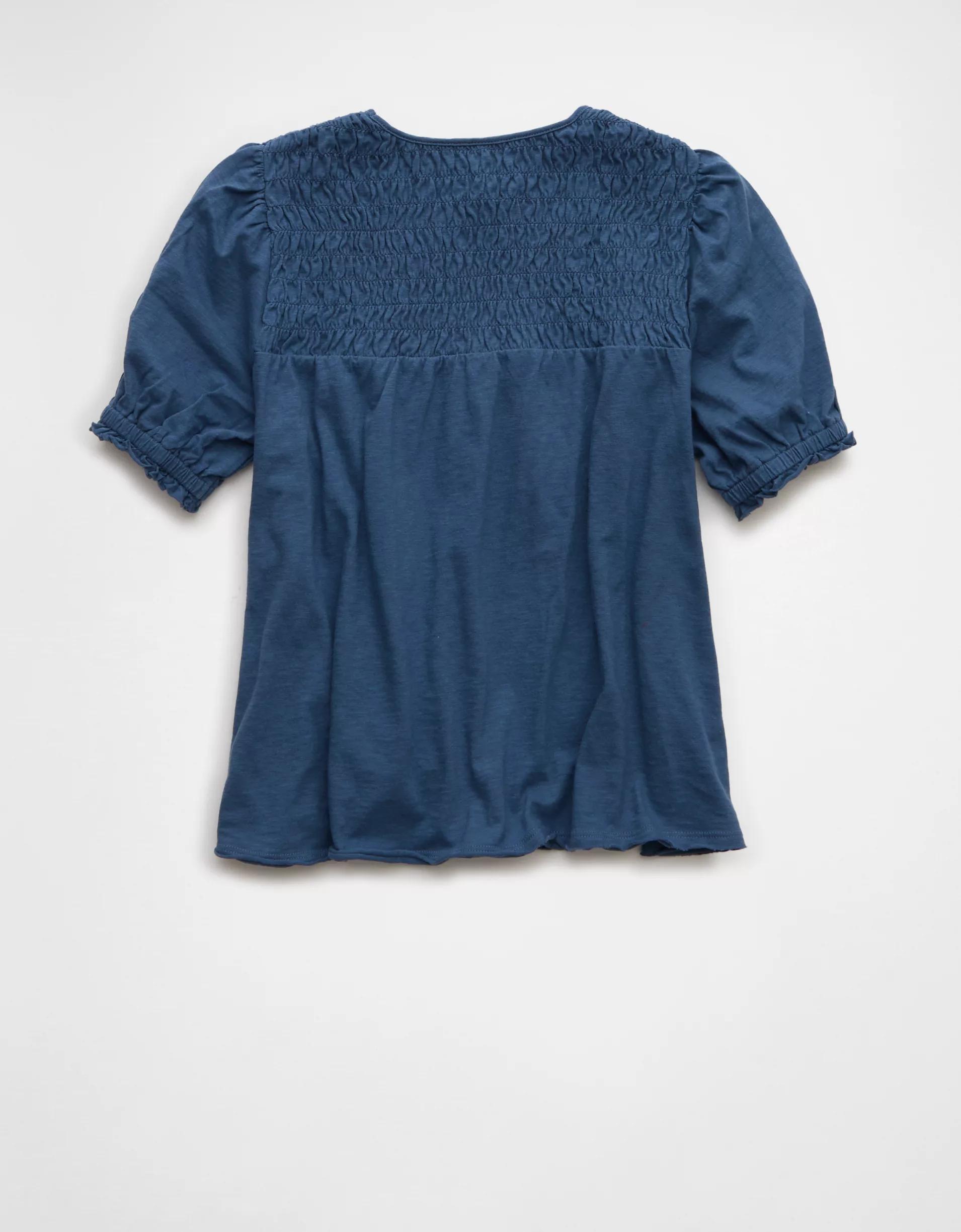 AE Sunchaser High Neck Puff Sleeve Smocked T-Shirt Product Image