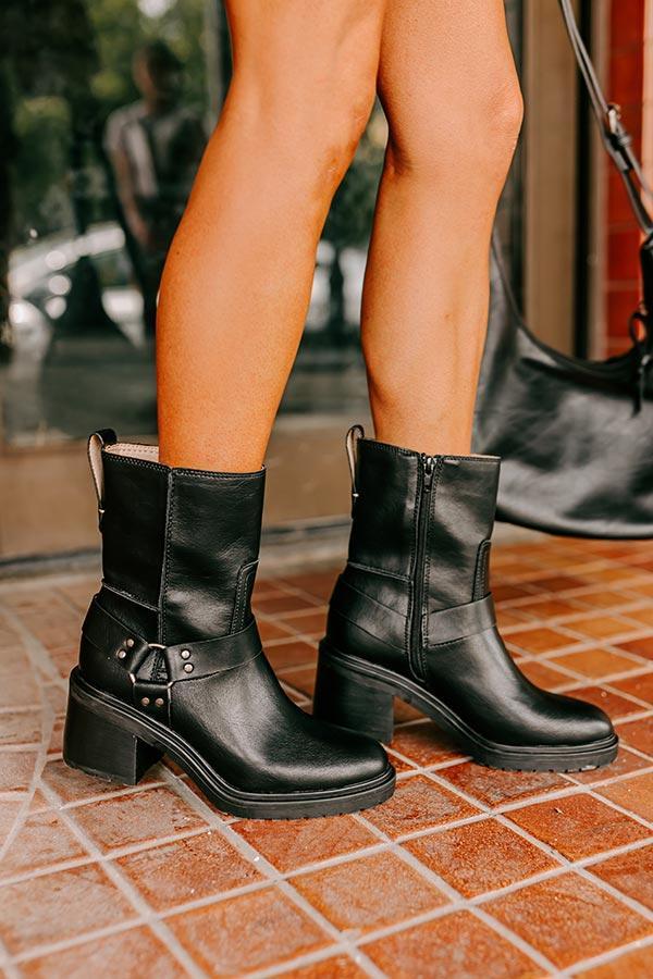 The Ember Faux Leather Moto Boot in Black Product Image