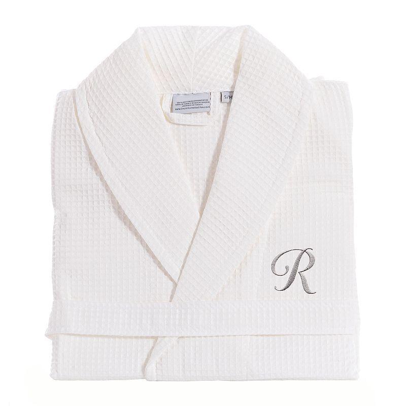 Linum Home Textiles Turkish Cotton Personalized Waffle Weave Bathrobe, Women's, Size: Small/Medium, White Gray J Product Image