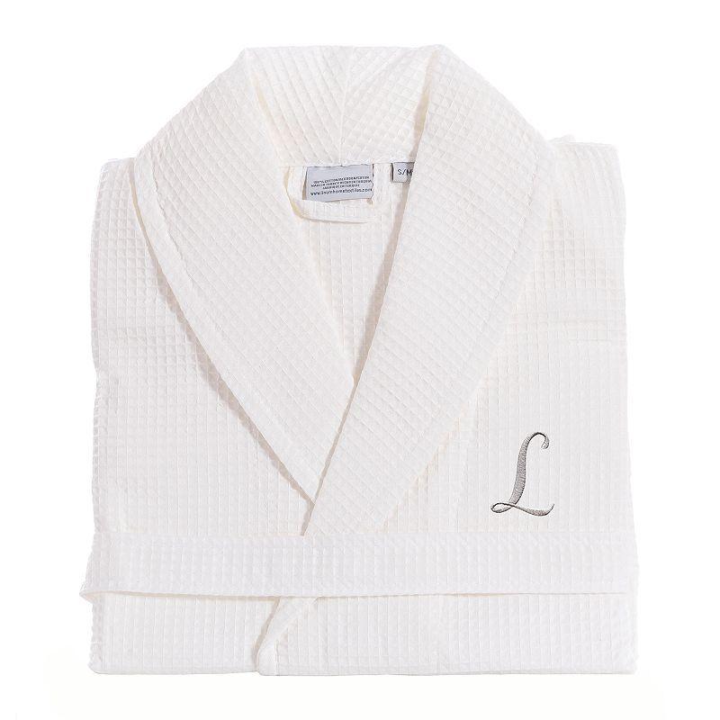 Linum Home Textiles Turkish Cotton Personalized Waffle Weave Bathrobe, Women's, Size: Small/Medium, White Gray J Product Image