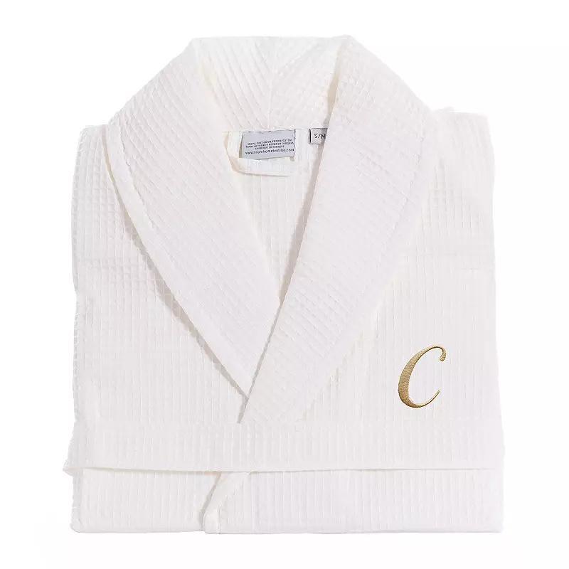 Linum Home Textiles Turkish Cotton Personalized Waffle Weave Bathrobe, Women's, Size: Small/Medium, White Gray W Product Image