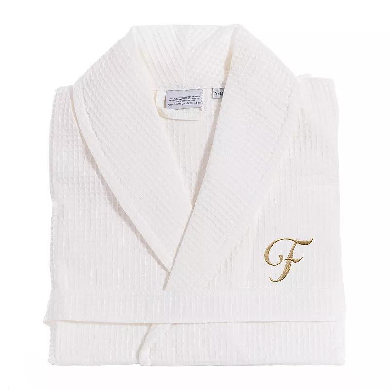Linum Home Textiles Turkish Cotton Personalized Waffle Weave Bathrobe, Women's, Size: Small/Medium, White Gray W Product Image