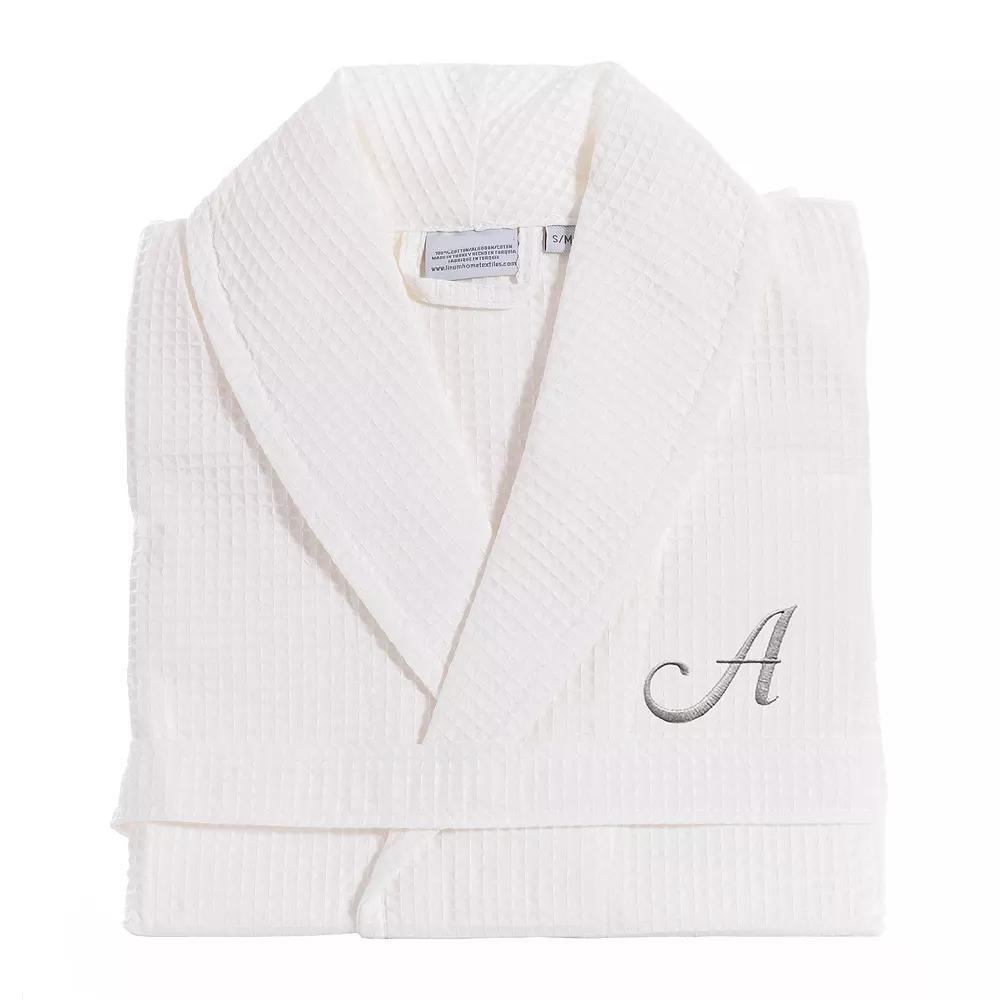 Linum Home Textiles Turkish Cotton Personalized Waffle Weave Bathrobe, Women's, Size: Large/XL, White Gray F Product Image