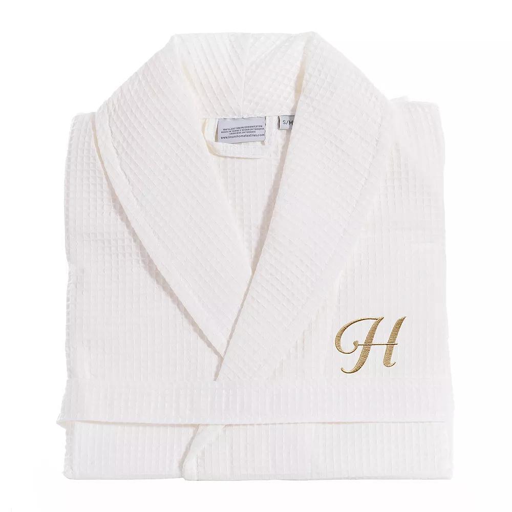 Linum Home Textiles Turkish Cotton Personalized Waffle Weave Bathrobe, Women's, Size: Large/XL, White Gray F Product Image