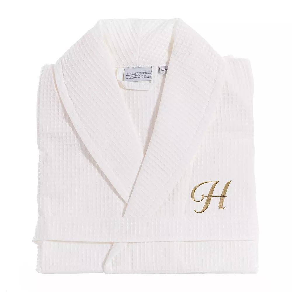 Linum Home Textiles Turkish Cotton Personalized Waffle Weave Bathrobe, Women's, Size: Large/XL, White Gray F Product Image