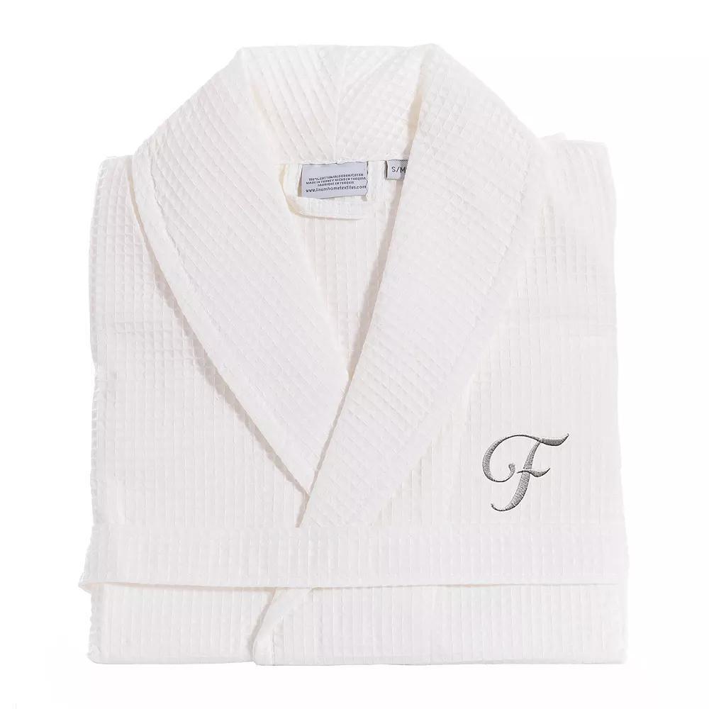 Linum Home Textiles Turkish Cotton Personalized Waffle Weave Bathrobe, Women's, Size: Large/XL, White Gray F Product Image