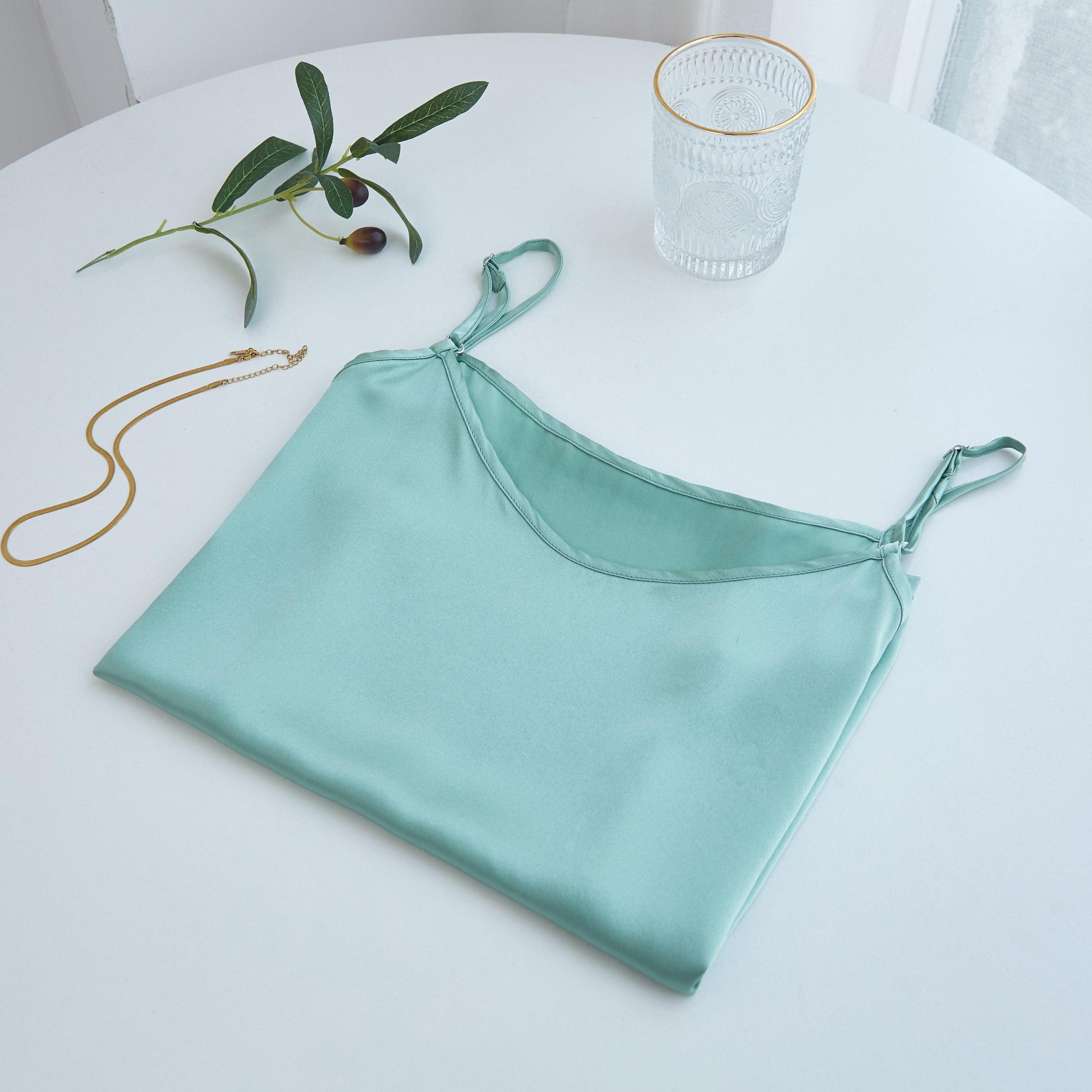 Jade Green Pure Mulberry Silk Camisole with Adjustable Straps | Relaxed Fit | 19 Momme | Soar Collection Product Image