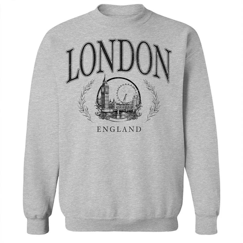 Junior's London Black Graphic Fleece Sweatshirt, Women's, Size: XL, Sport Gray Product Image