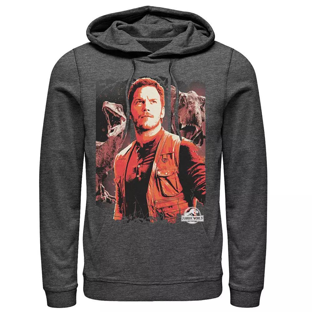 Men's Jurassic World Two Owen and Dinosaurs Red Hue Panel Portrait Hoodie, Size: Large, Black Product Image