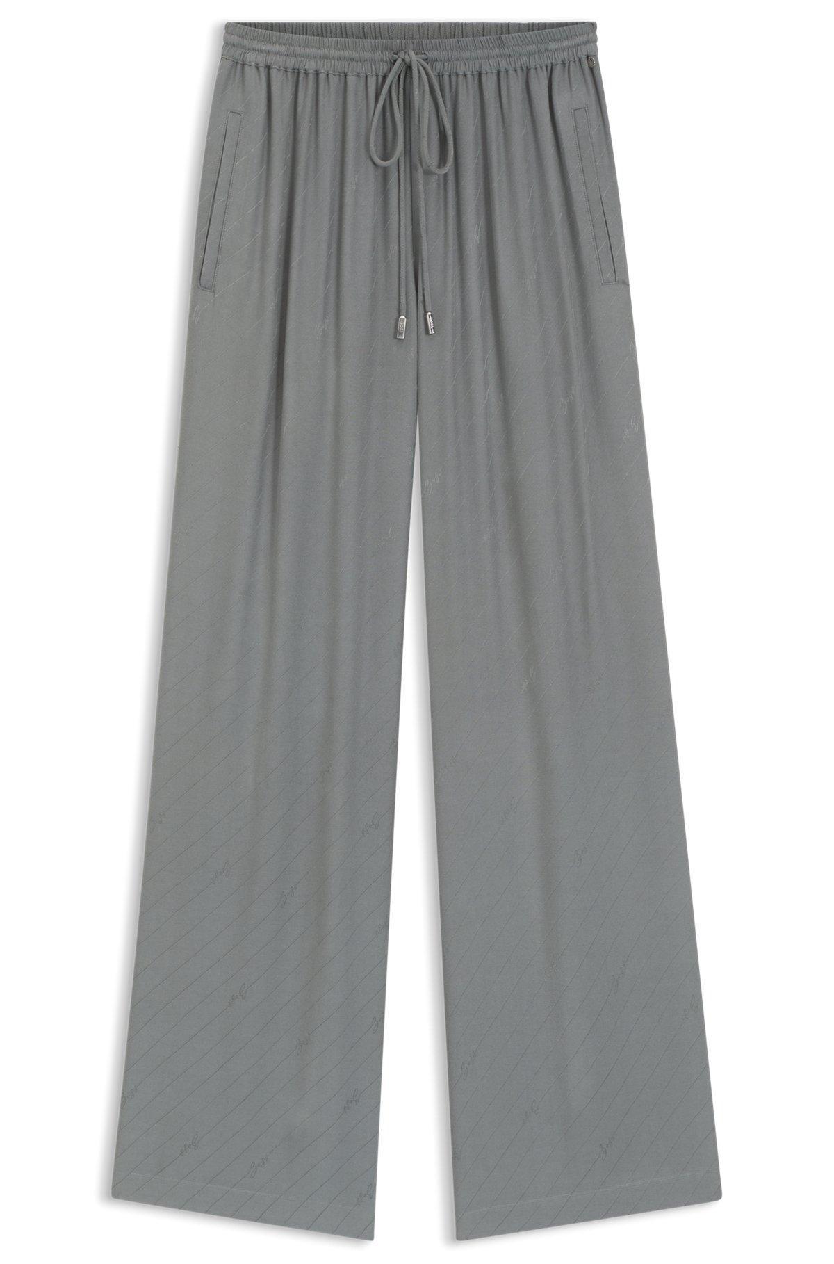 BOSS - Wide-leg trousers with logo jacquard - Turquoise Product Image