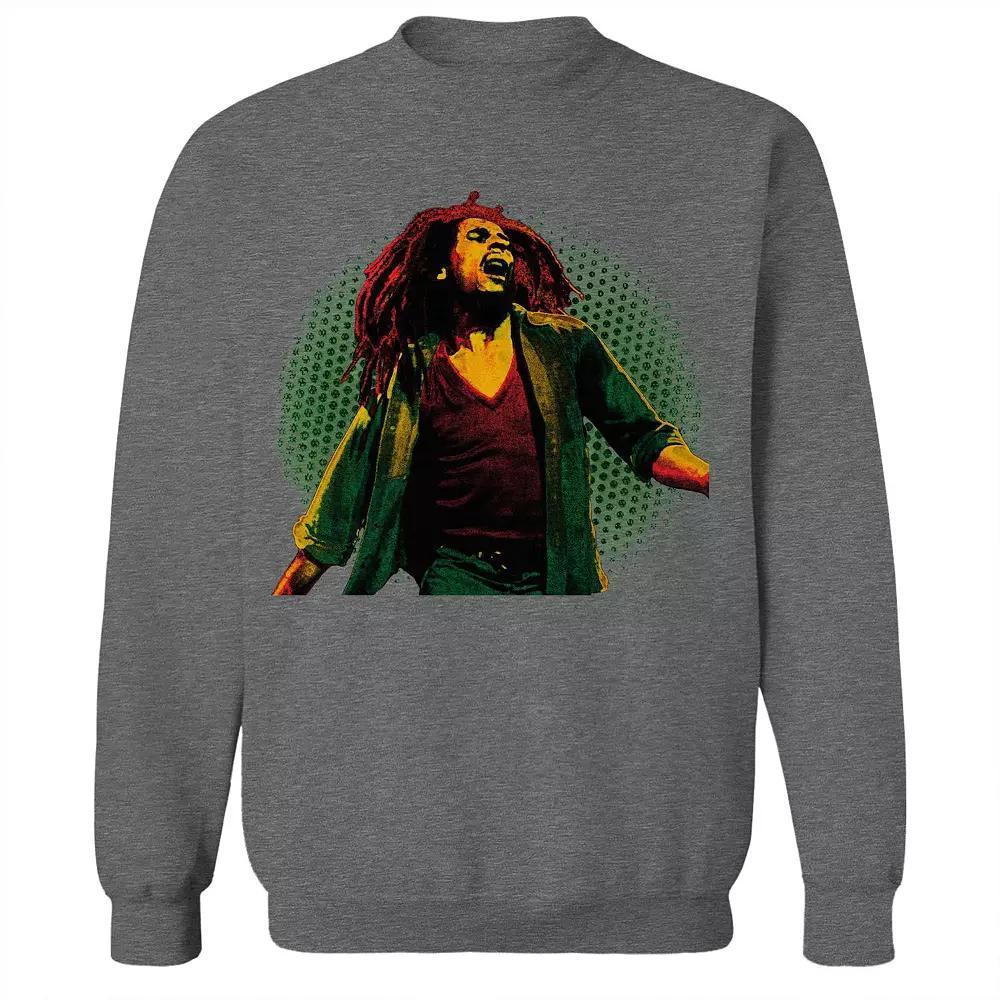 Junior's Bob Marley Halftone Background Graphic Fleece Sweatshirt, Women's, Size: Medium, Grey Heather Product Image