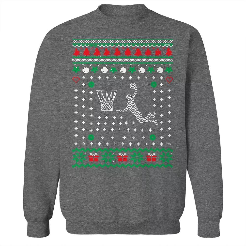 Men's Basket Ugly Christmas Sweater Graphic Sweatshirt, Size: Small, Grey Heather Product Image