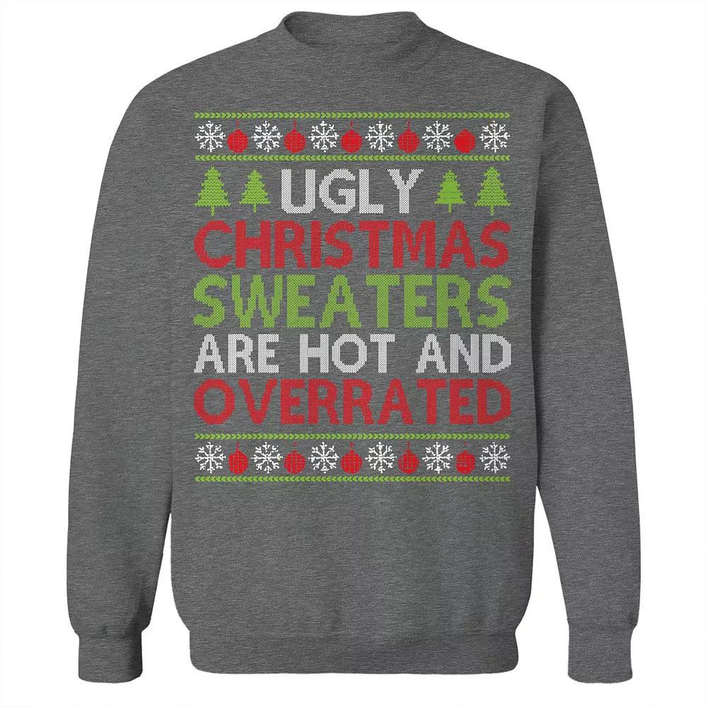Men's Ugly Christmas Sweaters Overrated Graphic Sweatshirt, Size: XXL, Grey Heather Product Image