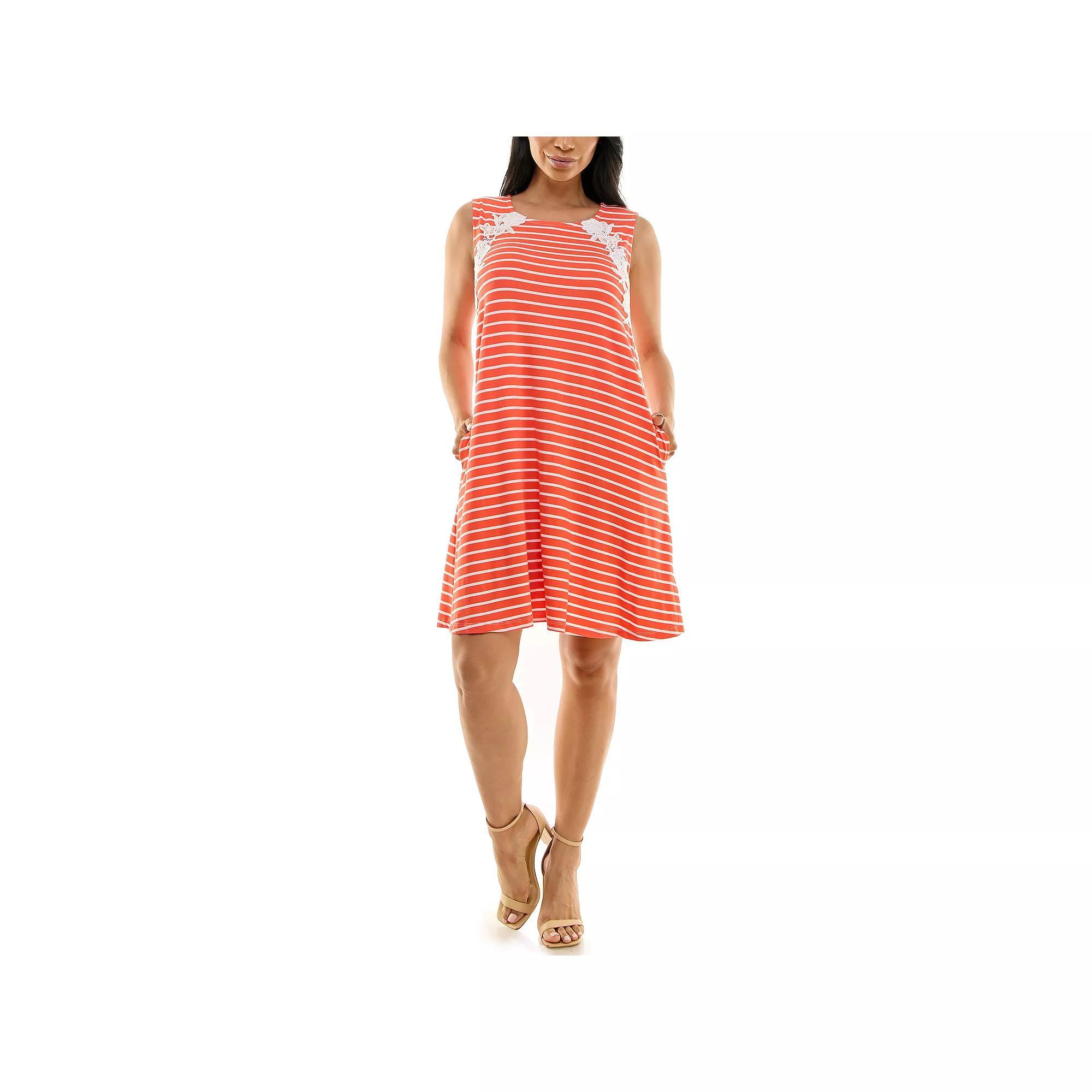 Women's Nina Leonard Striped Lace-Trim Swing Dress, Size: XL, Orange Product Image
