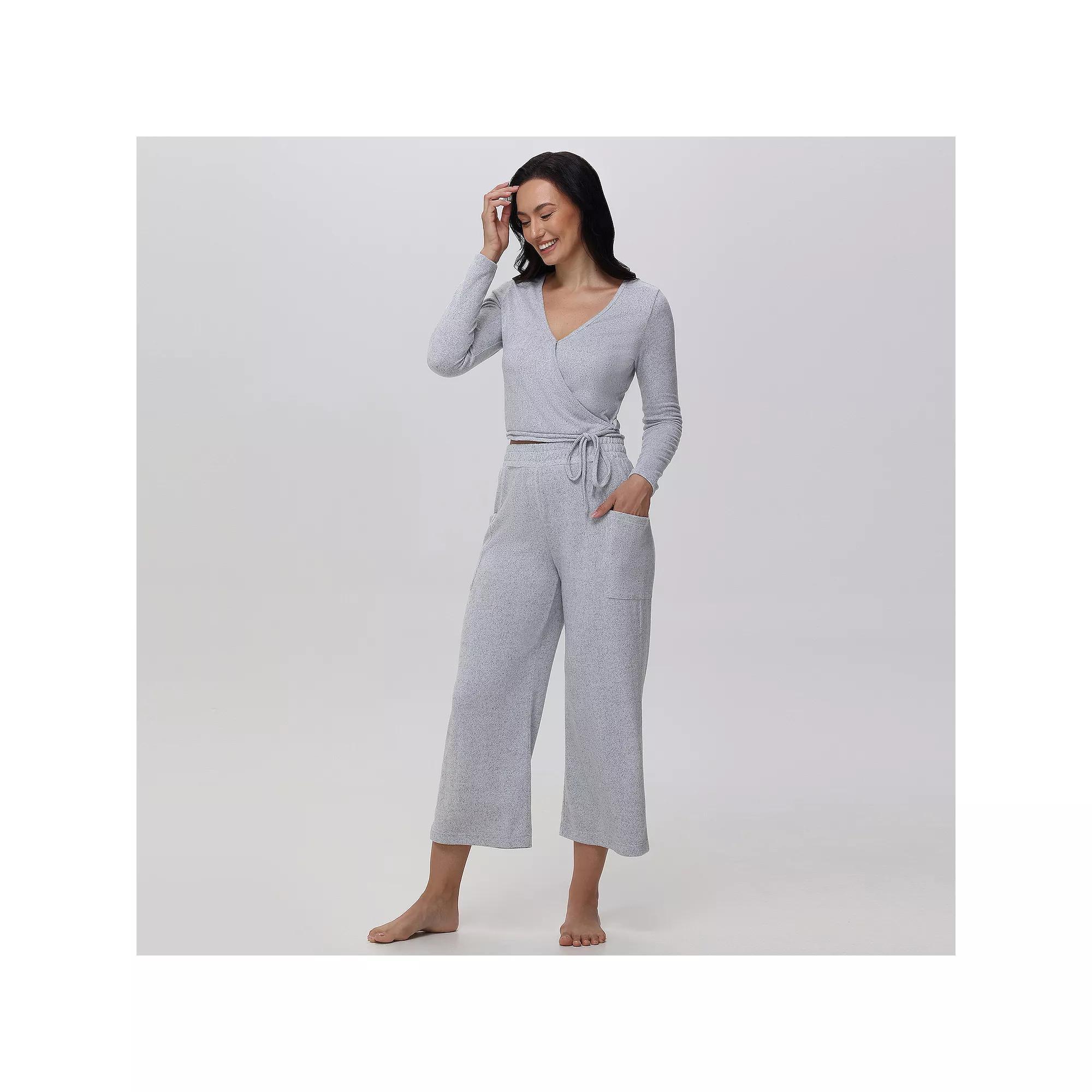 Women's Adyson Parker Ballet Wrap Pajama Top & Pajama Pants Set, Size: Small, Light Grey Product Image