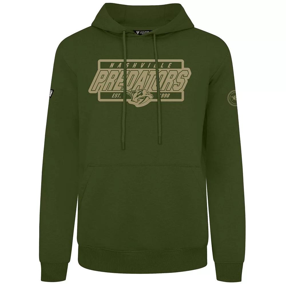 Mens Levelwear Olive Nashville Predators Podium Pullover Hoodie Product Image