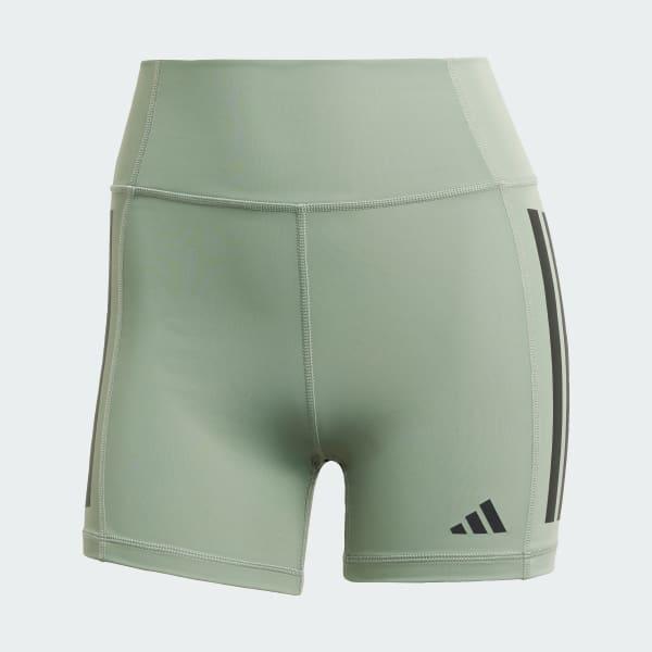 adidas Optime 3-Stripes 1/4 Short Leggings Silver Green XL 3 Womens Product Image