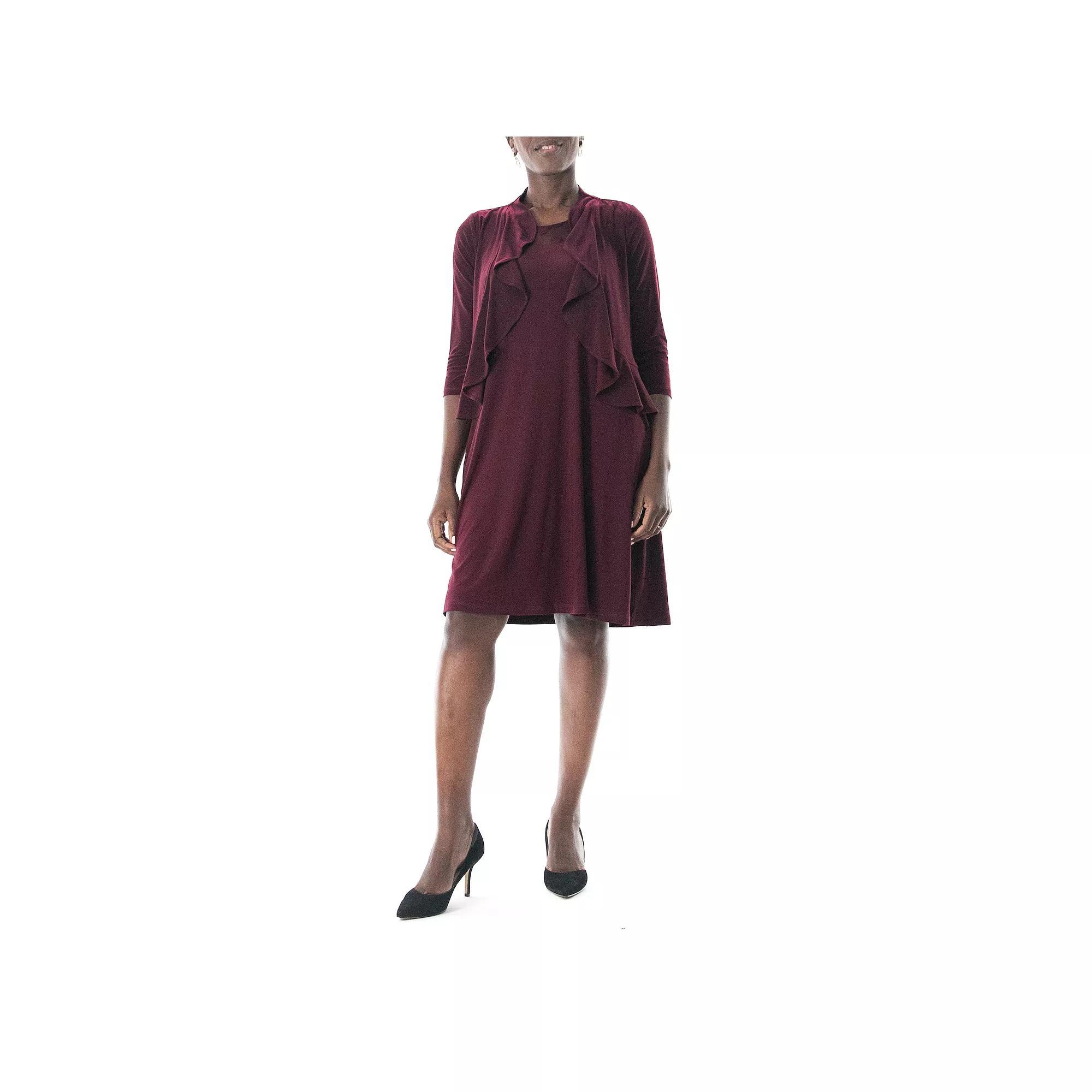Women's Nina Leonard Ruffle Bolero & Dress Set, Size: Large, Berry Gold Silver Product Image