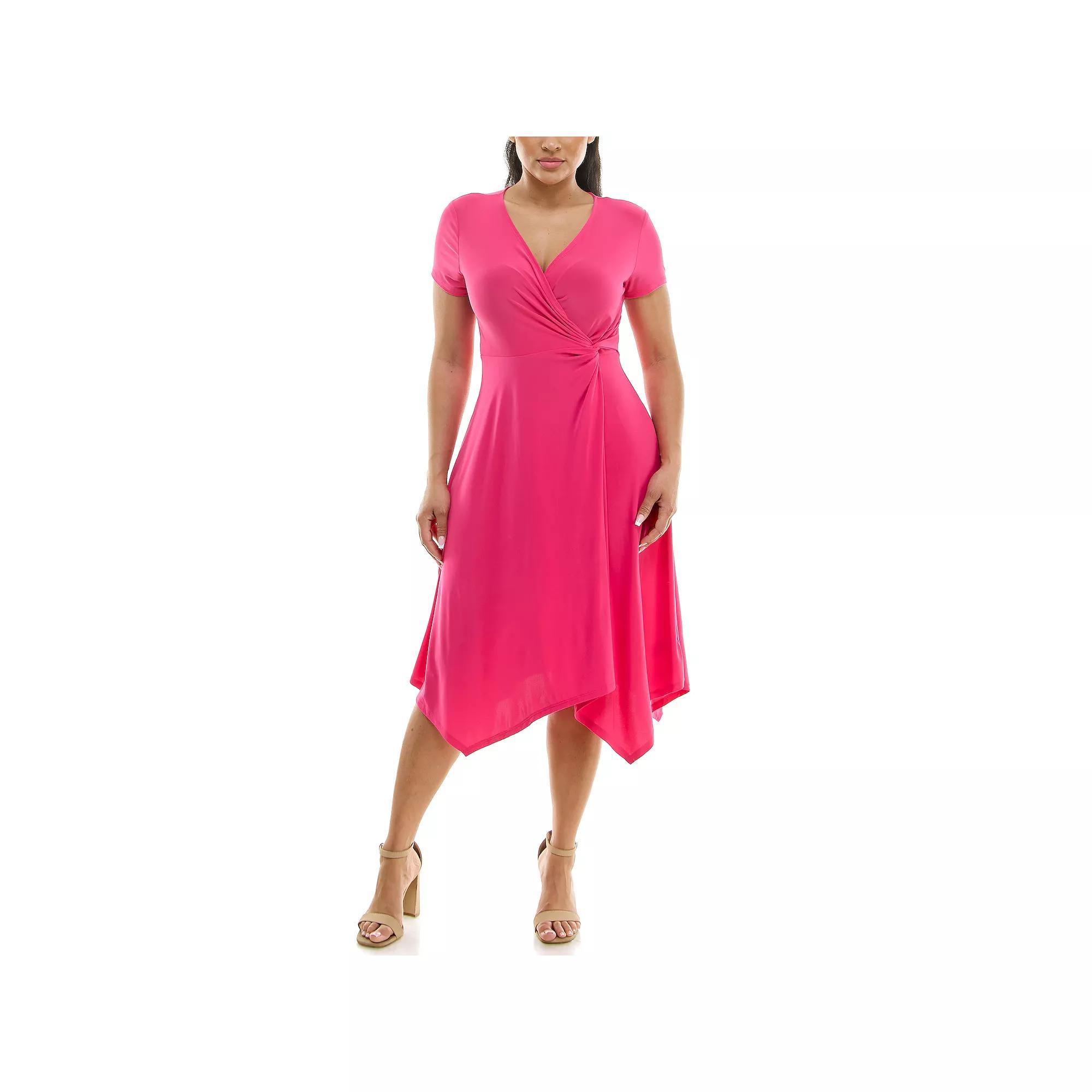 Women's Nina Leonard Short Sleeve Uneven-Hem Wrap Dress, Size: Small, Dragon Fruit Product Image