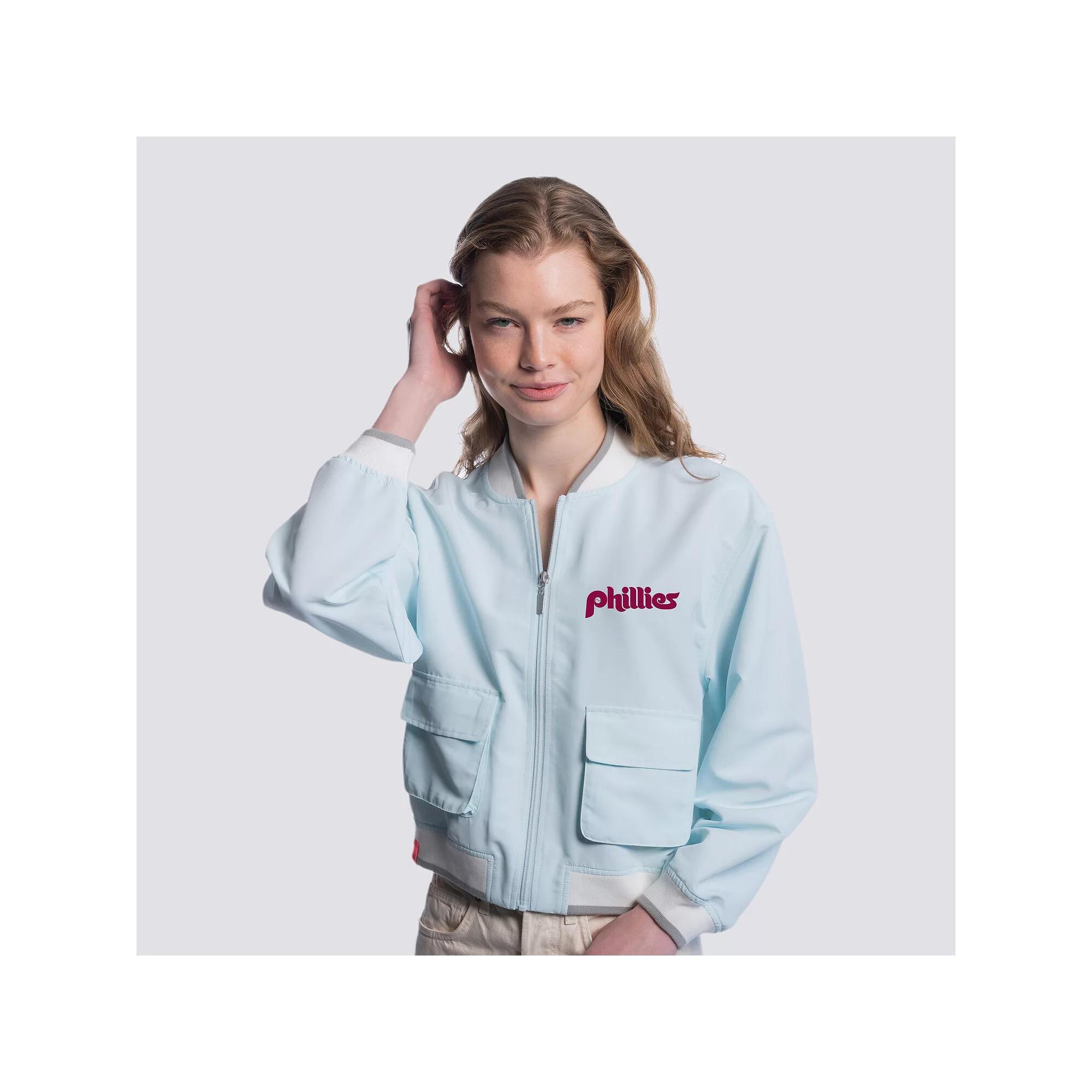 Women's Lusso  Light Blue Philadelphia Phillies Paisley Cropped Full-Zip Jacket, Size: Large Product Image
