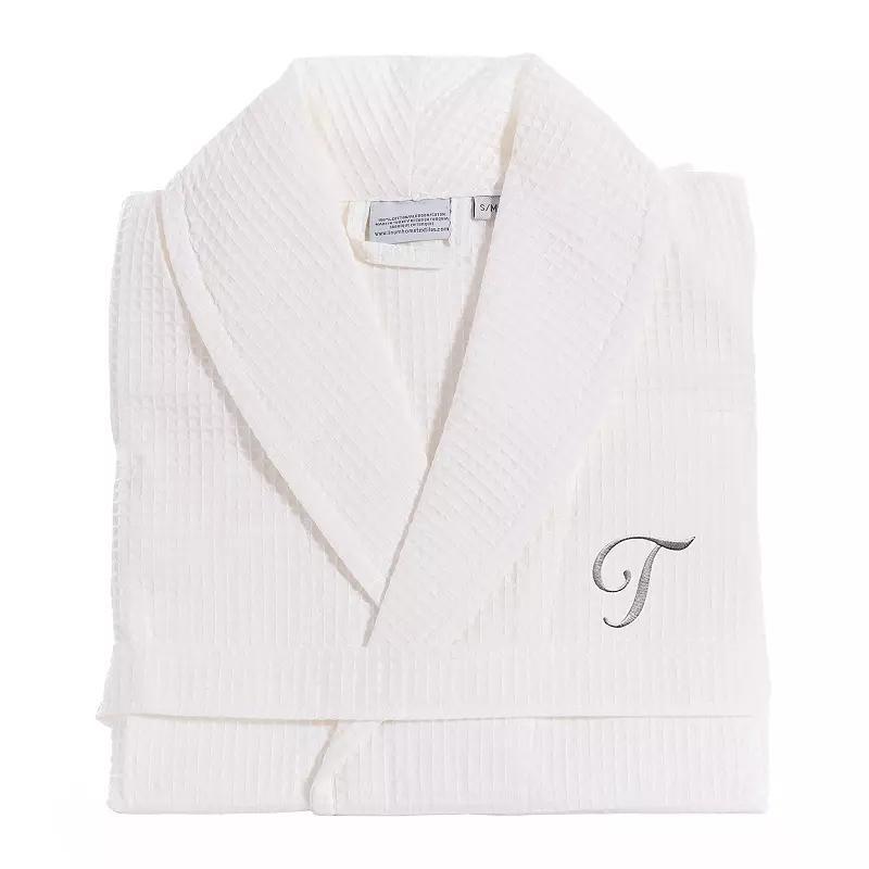 Linum Home Textiles Turkish Cotton Personalized Waffle Weave Bathrobe, Women's, Size: Small/Medium, White Gray J Product Image