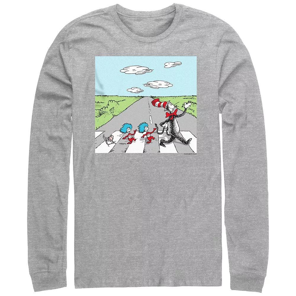 Men's Dr. Seuss The Cat In The Hat Crosswalk Long Sleeve Graphic Tee, Size: Medium, Athletic Grey Product Image