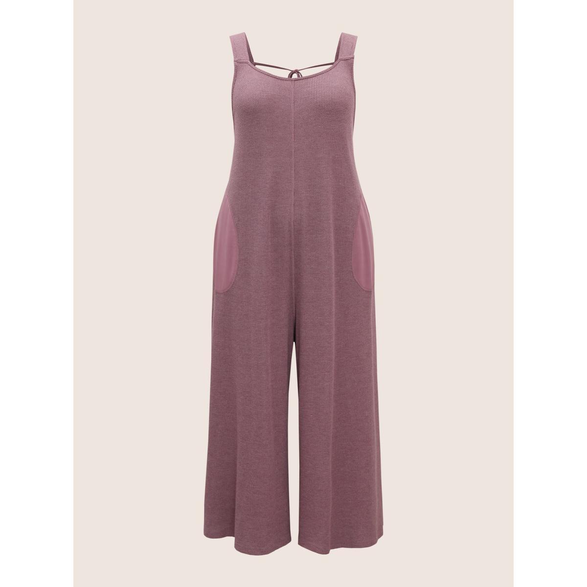Plus Size Mauve Waffle Knit Tie Knot Wide Leg Jumpsuit Women Casual Sleeveless Heart neckline Everyday Loose Jumpsuits BloomChic 26/4X Product Image