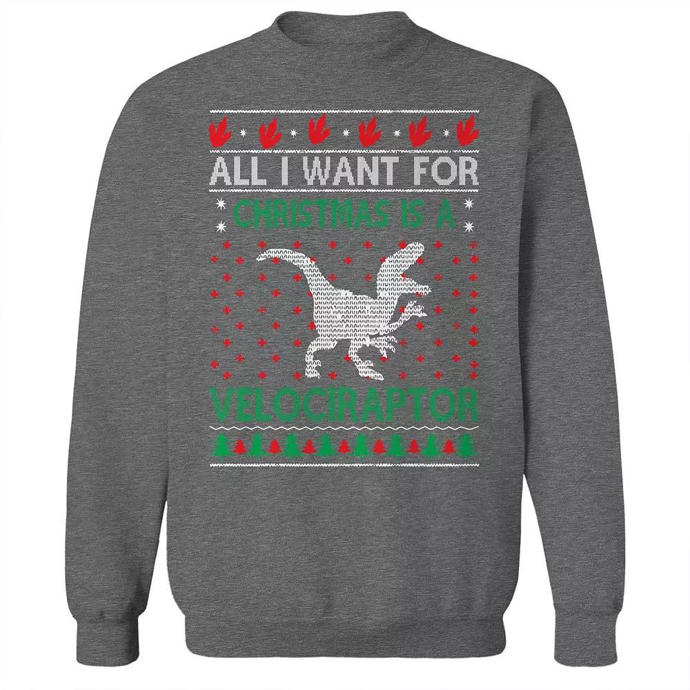 Men's Christmas Velociraptor Sweater Graphic Sweatshirt, Size: XXL, Grey Heather Product Image