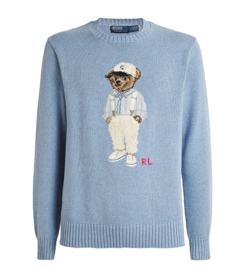 Cotton Polo Bear Sweater In Driftwood Blue Product Image