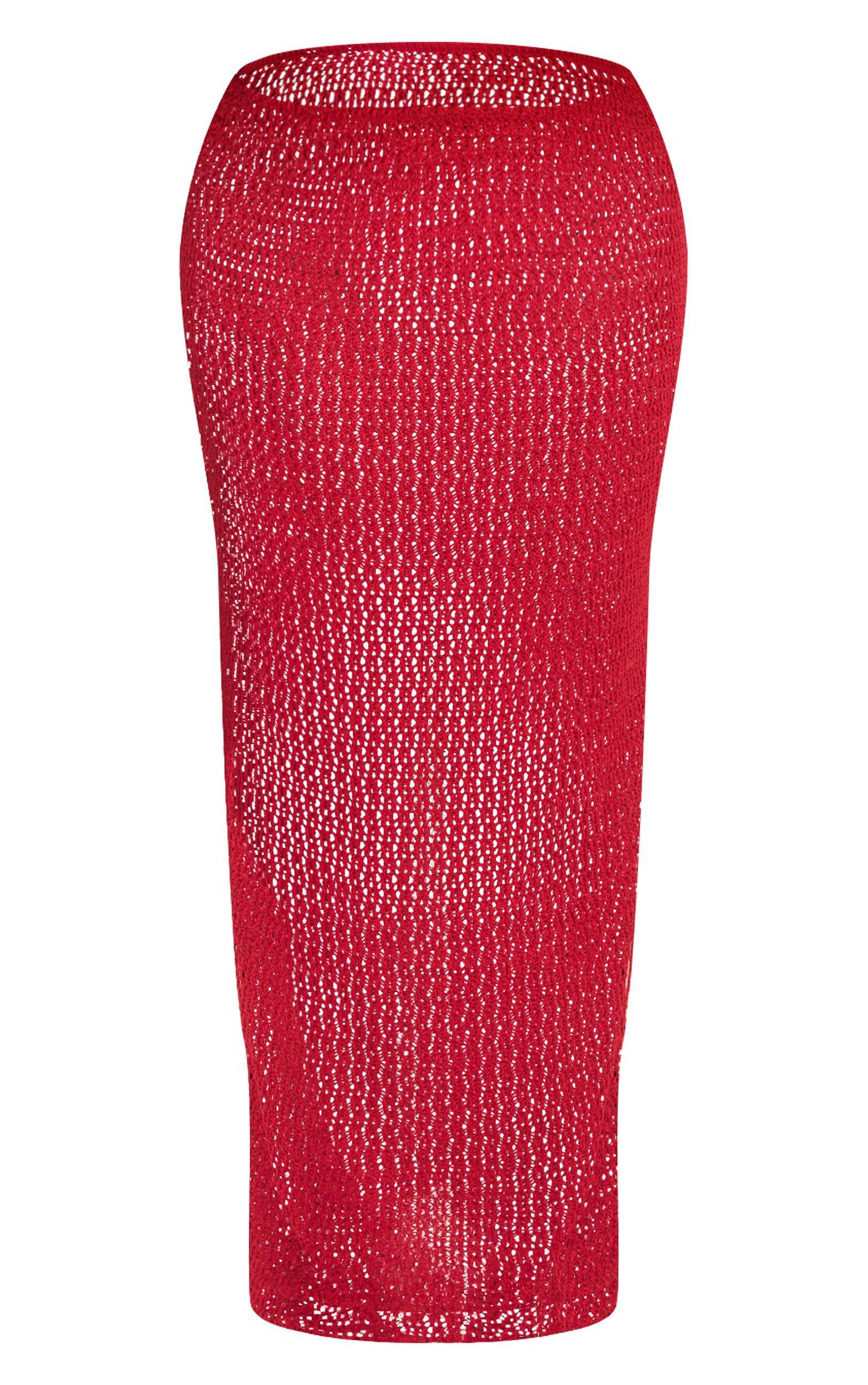 Plus Burgundy Crochet Maxi Beach Skirt Product Image