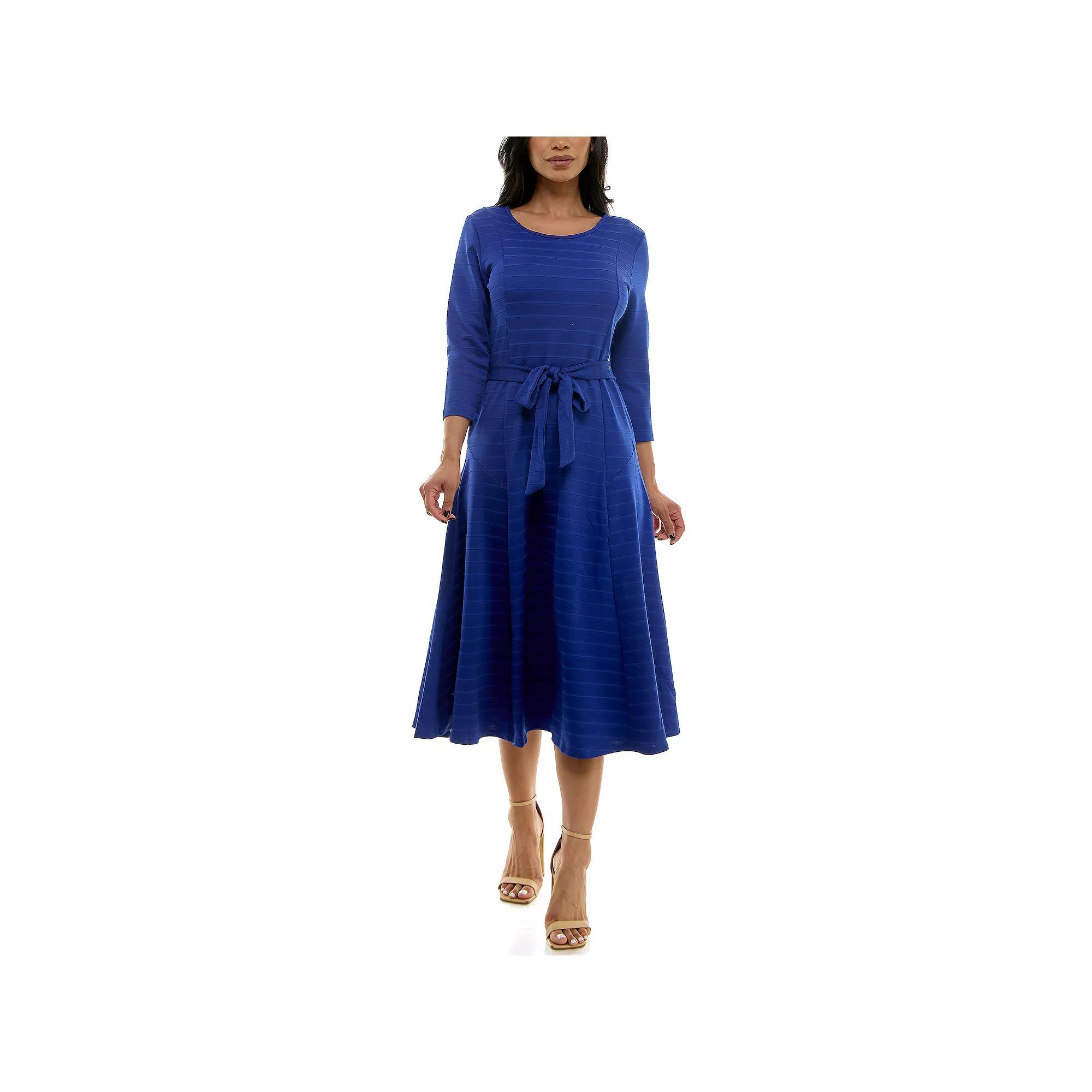 Women's Nina Leonard Sylvia Jaquard 3/4-Sleeve Jewel Dress, Size: Small, Grey Product Image