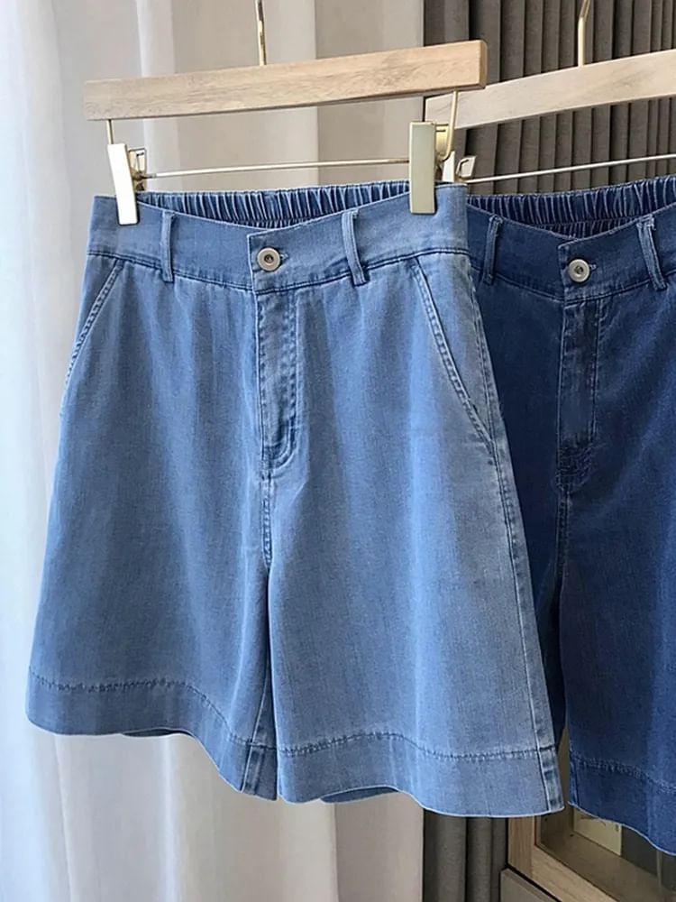 High Waist Straight Leg Denim Shorts Product Image